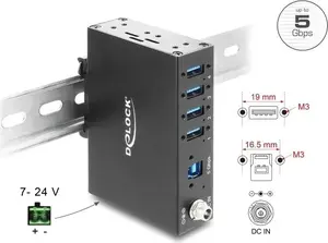 DELOCK Industrial USB Hub 4x USB 5 Gbps Type-A with 8 kV ESD Protection and DIN Rail Mounting