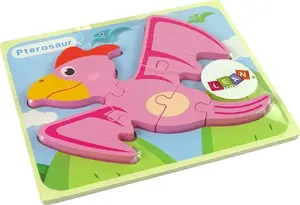 Wooden Puzzle Pterodactyl (Pink) - LEANToys model 10342, children's educational jigsaw