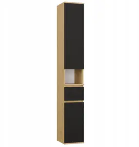 Шкаф Selsey Lior 2D1S Дуб Artisan / Черный — шкаф с 2 дверцами и 1 ящиком