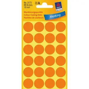 Avery Zweckform Colour Coding Dots Neon, circular paper labels 18 mm, orange, pack of 96