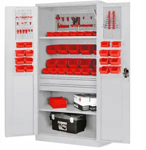 Tool cabinet Jan Nowak SZYMON model — metal storage cabinet with 4 shelves, gray, 920×1850×500 mm