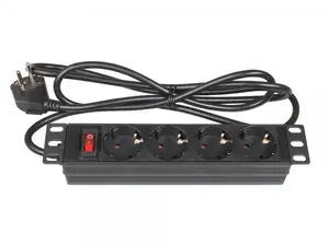 Распределитель питания PDU Alcasa GC-N0103 — 4 сетевых розетки, 1U, 16 A, 3500 W, кабель 1.8 м, алюминиевый корпус, чёрный
