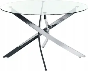 Dining table Beliani MARAMO round glass Ø120 cm silver, tempered glass top, metal base