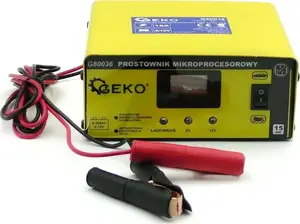 Зарядное устройство GEKO G80036 микропроцессорное с ЖК-экраном 6/12В 15А, многоступенчатая зарядка для свинцово-кислотных батарей