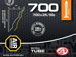 Inner Tube AUTHOR AT-CROSS-700C Wide FV48 for 700x35–50C tires, Presta (48 mm) — black