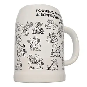Керамическая эротическая кружка DIABLO PICANTE Kamasutra Beer Pitcher 700 мл, белая с яркой ручкой/внутри