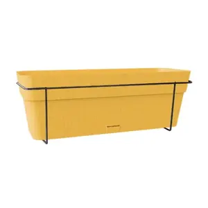 Flower balcony set Stefanplast model 2168404 with automatic watering system, metal support, 50x18x17 cm, 9.5 L, mustard yellow