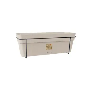 Flower balcony planter set stef anplast 2168400 with automatic watering tank and metal support, 50 x 18 x 17 cm, 9.5 L, white, recycled plastic