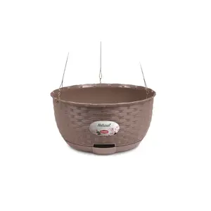 Hanging flower pot stefanplast 2175503 Ø30x14.5 cm polypropylene with steel hanging kit and drainage base, brown, 5.9 L