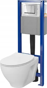Concealed Toilet Set CERSANIT Savio Clean On with Frame 40 and Slim Duroplast Soft-Close Seat, Quick-Release, Chrome Shine Button (S701-828)