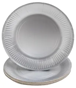 Papīra šķīvis PROnappe 230 mm apaļš sudraba, augstas izturības kartons bez plastmasas piedevām - 1 gab.