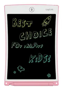LOGILINK LCD Kids Writing & Drawing Tablet 8.5-inch, pink, erasable with one button, lock switch