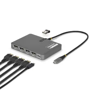 StarTech.com USB-C to Quad-Monitor Workstation Adapter 4K 60Hz DisplayPort with 140W Power Delivery Passthrough