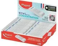 Ластик Maped KIDY learn CONCENTRATION модель 121801, пластиковый белый, текстурированная и ребристая поверхность, упаковка 20 шт.