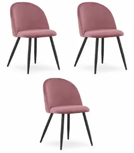 Chair LEOBERT BELLO — velvet dark pink upholstery, black legs, set of 3
