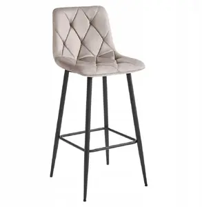 Bar stool LEOBERT Hoker NADO model_3952_3-NADO-MODY85 – velvet dark beige seat, black legs, set of 3
