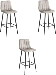 Bar stool LEOBERT POZZA velvet dark beige with black legs and footrest, set of 3