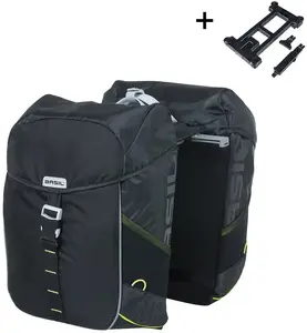 Двойная сумка на багажник Basil MILES DOUBLE 34L с MIK-системой, 100% водонепроницаемая, Black Lime