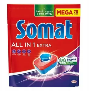 Trauku mazgājamās tabletes SOMAT All in 1 Extra — 75 tabletes, daudzfunkcionāls mazgāšanas līdzeklis