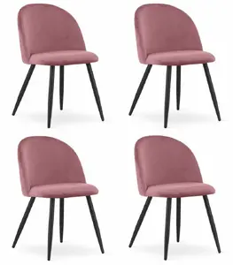 Chair LEOBERT BELLO — velvet dark pink upholstery, set of 4 with black legs