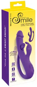Trusīša vibrators Sweet Smile Smile Rabbit Vibe w G-Spot/Ana, silikons, 3 motori, 3x9 režīmi, uzlādējams USB-C