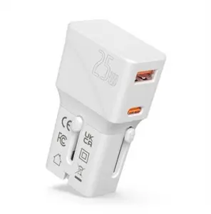 Travel USB Charger VALUE 19.99.1113 with interchangeable EU/UK/US plugs, 2x USB (A + C), 25W