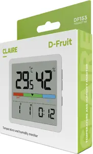 Temperature and Humidity Monitor D-Fruit Clarie DF153 — Indoor thermometer and hygrometer with color display and clock