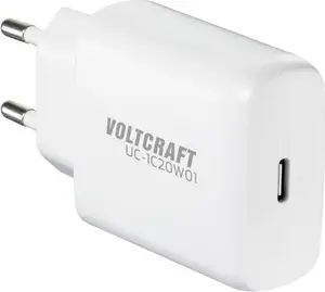 USB-C 20W PD 3.0 GaN Wall Charger Voltcraft UC-1C20W01, USB Power Delivery 20 W, White