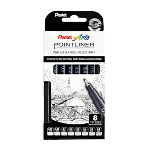 Финлайнеры PENTEL YS20P-8 — перманентные чёрные чернила, набор 8 шт. (разные толщины наконечников)