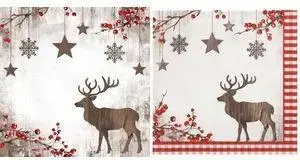 Бумажные салфетки Papstar X-mas Deer 400 x 400 мм печатные 1/4 складка 3-слойные - 1 шт.