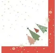Салфетки Papstar Plain Christmas Trees 400 x 400 мм, с рисунком, 1/4 сгиб, 3-слойные, 1 шт.