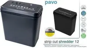 Dokumentu smalcinātājs pavo Stripcut 12, strēmeles platums 6 mm, jauda 12 A4 lapas, 220 mm padeve, melns