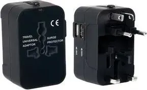 Ceļojumu adapteris pavo Universal-Reisestecker US/AU/EU/UK, Ievade AC 100–250V, Izeja 5V 2.1A, melns