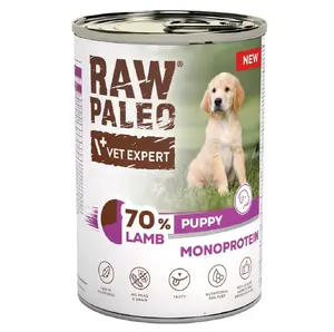 Mitrs barības produkts kucēniem VETEXPERT Raw Paleo Lamb — 400 g, jēra recepte augšanai un attīstībai