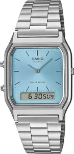 Rokas pulkstenis CASIO AQ-230A-2A1MQYES — vīriešu hibrīds digitāli-analogs kvarca, nerūsējošā tērauda siksna, sudraba