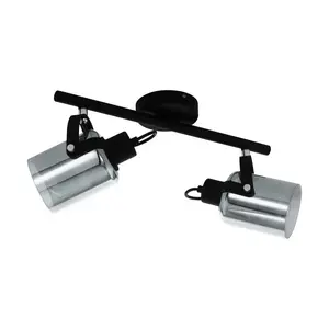Virszemes gaismeklis EGLO Berregas E27, 2 spuldzes, apaļš plafons, IP20, 220–240V, melns/ hroms