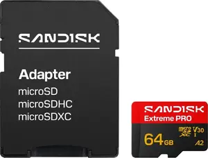 microSDXC atmiņas karte SANDISK Extreme PRO 64GB UHS-I U3 V30 lasīšana līdz 200 MB/s