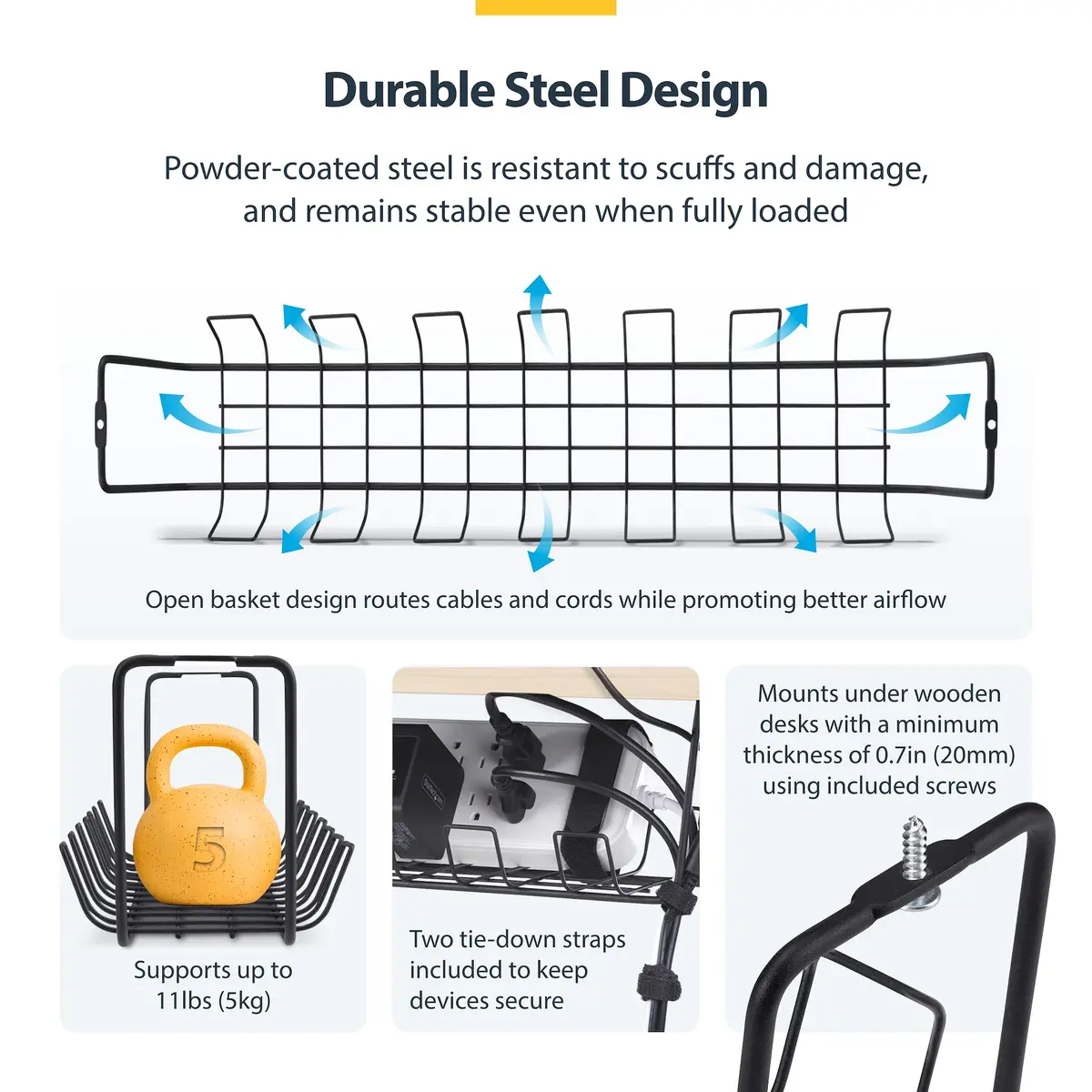 StarTech S1MB-DESK-CABLE-TRAY Kabeļu organizators Photo 5