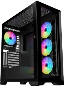 VeinX GL29AL-BK ATX Computer Case with Transparent Side Panel and 4x 120mm ARGB Fans