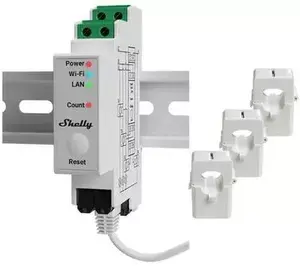 Трехфазный электросчетчик Shelly Pro 3EM 120A v2 на DIN-рейку с 3 трансформаторами тока 120А, WLAN, LAN и Bluetooth
