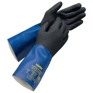 Uvex rubiflex S XG35B Chemical Protection Gloves, Cotton, Nitrile and Rubber, Black/Blue