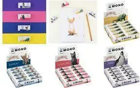 Tombow MONO plastmasas dzēšgumija Cat Edition, ierobežota tirāža, 20 gabalu displejs
