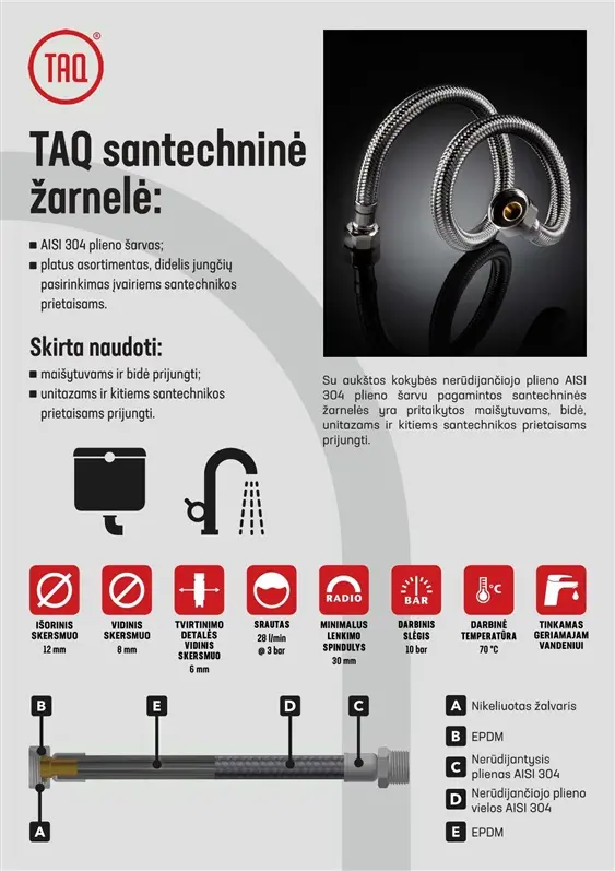Tucai TAQ CODO HG Flexible Water Hose 1/2" 300mm Photo 2