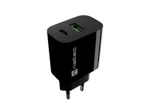 Natec Ribera USB Charger 1X USB-A + 1X USB-C 20W, Black