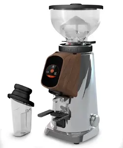 Fiorenzato AllGround Coffee Grinder, Matte Chrome and Oak Wood, 230V EU, Dark-T Titanium Burrs