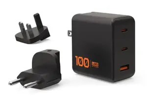 Urban Armor Gear 100W Universal Wall Charger with 2x USB-C and USB-A Ports, Black/Orange