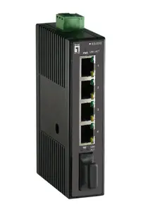 Промышленный коммутатор LevelOne 5 портов Fast Ethernet, 4 x RJ-45, 1 x SC многомодовый, DIN-рейка