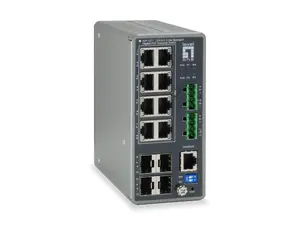 Промышленный управляемый гигабитный коммутатор LevelOne TURING, 12 портов, L3 Lite, 8 PoE, 240 Вт, 4 x SFP
