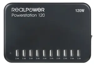 Зарядная станция RealPower Power Station 120, 120 Вт, 10x USB-A, черная