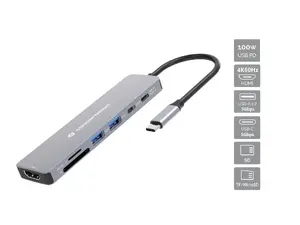 Док-станция Conceptronic DONN28G 7-в-1 USB-C с 4K HDMI, 2x USB-A, USB-C, картридером SD/MicroSD и поддержкой 100 Вт Power Delivery